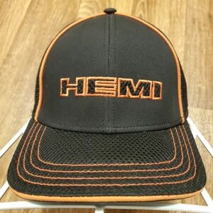 Vintage Dodge Hemi Hat Cap Fitted M/L Orange Black Mesh V8 Horsepower Y2K